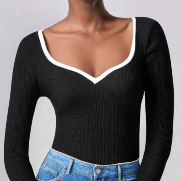 Shein Contrast Fitted Rib Knit Top XS - Picture 1 of 4